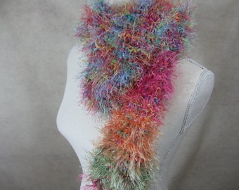 Boho Knitted Fuzzy Pastel Colored Scarf, Neck Wrap Warmer, Rainbow Colors, Urban Street Wear, Fall Winter Boho Accessories