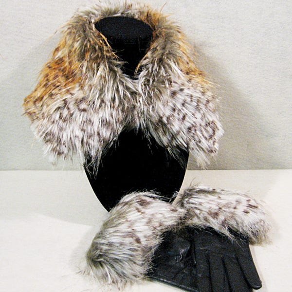 Faux Fur Collar Neck Wrap Cowl Scarf with Wrist Cuffs Wrist Warmers NeckWarmer Womens Winter Accessories Gift for Her