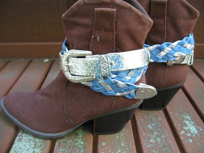 Southwestern Boot Belts Silver and Denim Faux Leather Boot Etsy