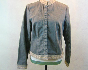 Willi Smith Vintage Denim Jean Jacket Gray Denim Embellished Jacket Size M L