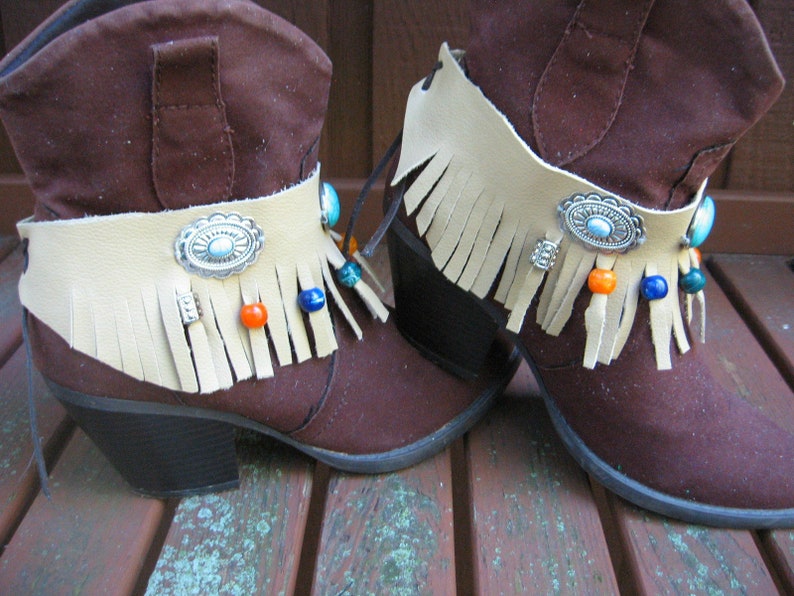 Boho Leather Boot Cuffs Fringed Covers Wraps Straps Etsy