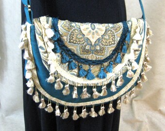 Boho Bag Handmade Music Festival Bag Tapestry Crossbody Bag, Hippie Bohemian Gypsy Bag Clothing Tassles Upcycled Purse OOAK Unique Purse