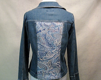 Denim Jacket Decorated Embellished Upcycled Boho Bohemian Festival Country Restyled Art to Wear Jean Jacket Tapestry Paisley Romantic