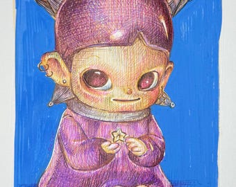 Purple Prickles: a Zsiga Inspired Original Character Illustration 5x7 Fine Art Print on Archival Paper