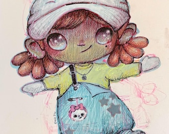 Ilustración de Jinnie Forever, impresión artística de 5x7 pulgadas en papel de archivo.