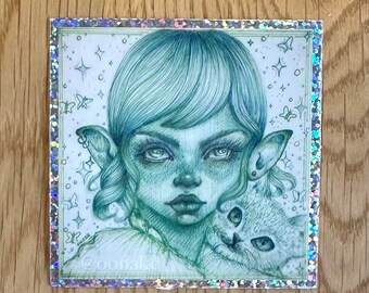 Holographic Green Queen Vinyl Sticker 3x3 inches