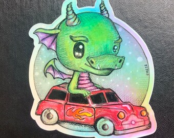 Holographic Dragon Wagon Sticker 3x3 inches