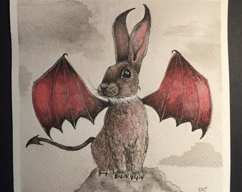 Mini Devil Bunny Halloween Print Epson Velvet Fine Art Paper 5x5