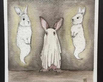 Mini Three Little Ghost Bunnies Print Epson Velvet Fine Art Paper 5x5