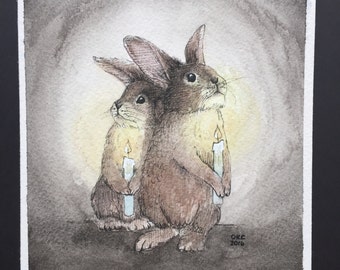 Mini Candle Light Bunny Print Epson Velvet Fine Art Paper 4.5x5