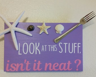 Look at this stuff isn't it neat, Little Mermaid, Wall decoration, wall hanging, shells, fork, wood, starfish