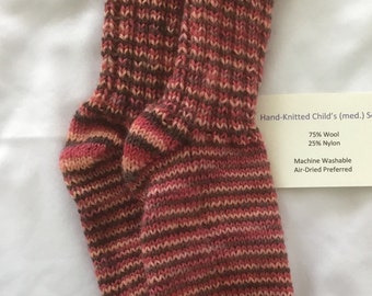 Hand Knit Childrens Socks, size medium (CSMG24)