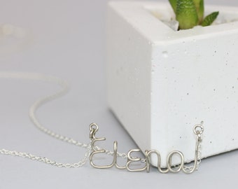 Wire name necklace Nickel silver name necklace Sterling silver chain Personalized jewelry Wire script name Custom word necklace Gift for mom