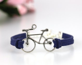 Silver bike charm bracelet Faux suede cord Bicycle jewelry Cycling bracelet Gift for cyclist under 10 Bike rider jewellery Outdoor sports