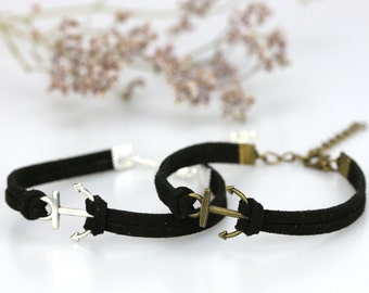 His and hers bracelets Tiny anchor charms Matching bracelets for couple Boyfriend girlfriend jewelry Valentines gift Beach wedding jewellery