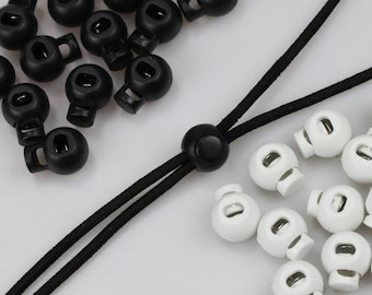 Plastic cord locks for 1/8 - 3/8 inches elastic Black white cord stopper for face mask Metal spring plastic lock Drawstring end toggle