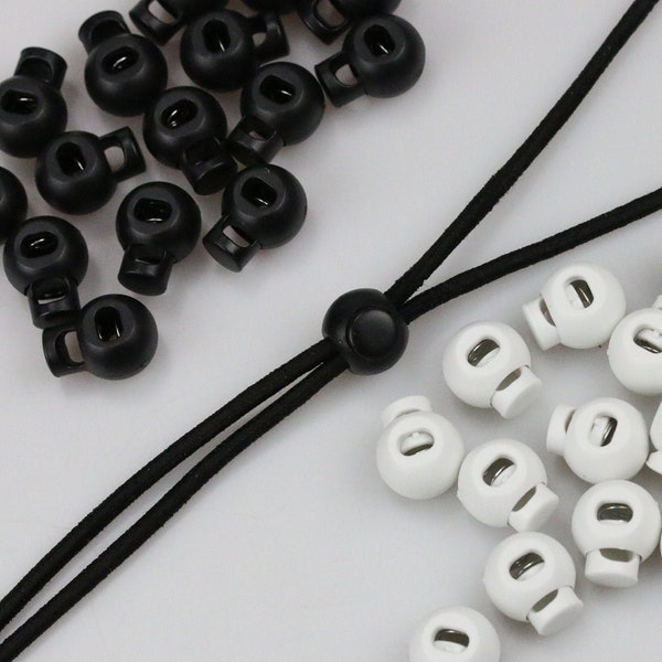 Plastic cord locks for 1/8 - 3/8 inches elastic Black white cord stopper for face mask Metal spring plastic lock Drawstring end toggle