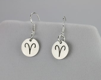 Aries earrings Horoscope jewelry Aries zodiac star sign April birthday gift March zodiac Astrology Gift for sister Sterling silver ear wire