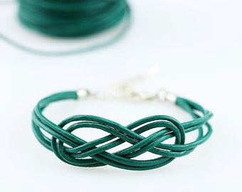 Double infinity knot bracelet Blue sailor knot bracelet Bridesmaid leather cord bracelet Green nautical knot bracelet Surfer rope bracelet