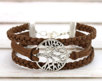 Family tree bracelet Gift for mother under 10 dollars Braided band Grandmother gift Tree of life jewelry for her Big tree charm Mother day