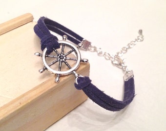 Silver wheel bracelet 24 colors Nautical ship wheel charm bracelet Captain steering wheel bracelet Beach jewelry Gift for her Gift for him
