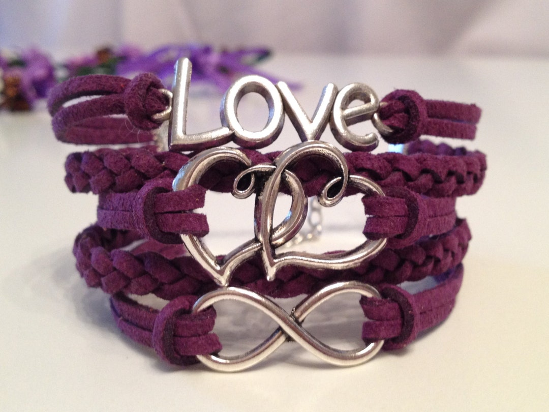 Love Bracelet Hearts Bracelet Infinity Bracelet Purple Bracelet