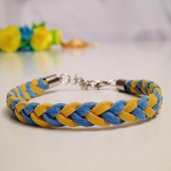 Bracelet drapeau Ukraine, Bijoux Ukraine, Cadeau Ukraine, Bracelet Jaune Bleu - Bracelet Amitié - Bracelet Cuir Tressé - Unisexe