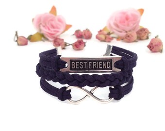 Best friend bracelet Infinity friendship bracelet Navy blue bracelet Suede friendship bracelet New year gift Christmas gift for friend