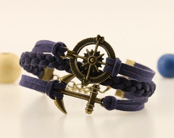 Marine compass Anchor bracelet Navy compass bracelet Traveler bracelet Nautical compass bracelet Bronze compass anchor Beach wedding jewelry