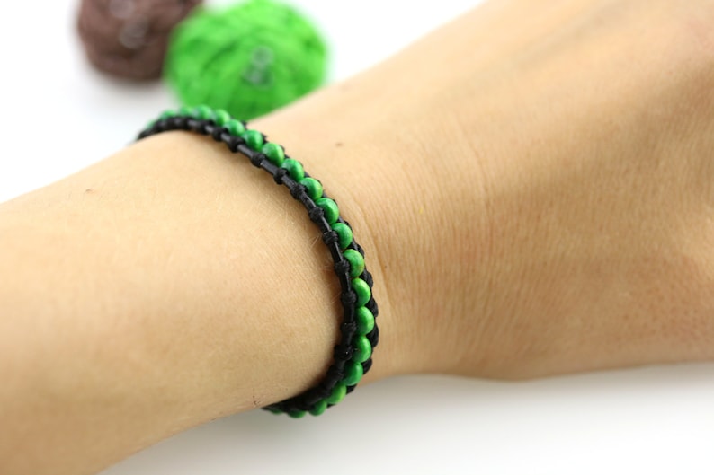 Olive green bracelet Green leather wrap bracelet Fall leather bracelet Green stackable bracelet Wood bead yoga bracelet Olive green jewelry
