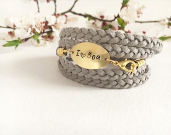 I love you bracelet Hand stamped message bracelet I love you jewelry Braided multi wrap bracelet Romantic gifts for her I love you quotes