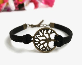 Family tree bracelet Bronze tree of life bracelet Bronze family tree bracelet black cord Eternal life bracelet Brass tree of life pendant