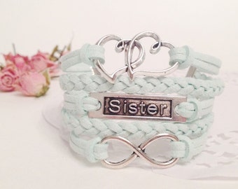 Love sister infinity bracelet Mint bracelet Heart bracelet Sister bracelet Infinity women bracelet Spring mint bracelet Friendship bracelet