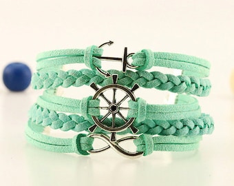 Infinity anchor wheel bracelet Mint green bracelet for women Multilayer bracelet Mint charm bracelet Bridesmaid bracelet Nautical mint green