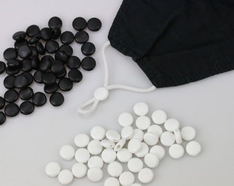 Ear loop adjusters for face mask Cord lock Round silicone stopper Elastic tightener Black and white elastic stoppers Ship from Canada