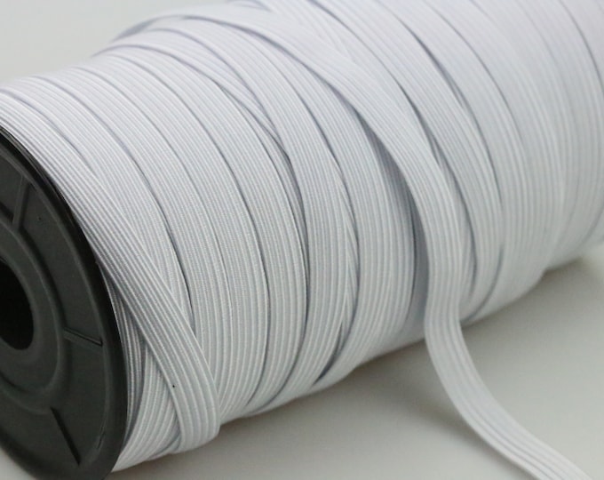 Featured listing image: White 8 mm elastic band Elastic cord for mask 5/16'' Shipping from Canada White braided elastic 10 yard Heavy Stretchy 5/16 inch Mask making