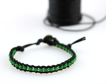 Olive green bracelet Green leather wrap bracelet Fall leather bracelet Green stackable bracelet Wood bead yoga bracelet Olive green jewelry