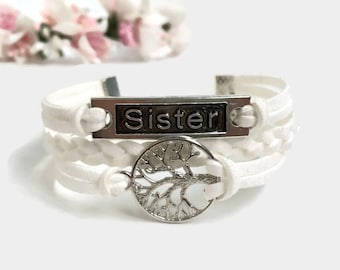 Family tree sister bracelet Sister jewelry Family tree jewelry Sibling jewelry White sister bracelet Tree of life bracelet Gift for sister