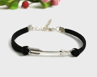 Silver arrow bracelet Suede cord bracelet Arrow bracelet men Arrow bracelet women Black arrow bracelet Valentine gift jewelry Gift for teens