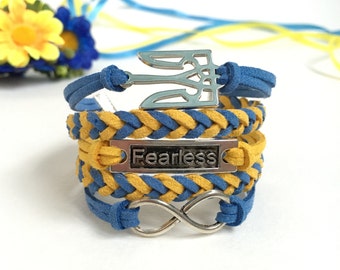 Fearless Ukraine Infinity bracelet Trident jewelry Eternity fearless bracelet Ukrainian trident Blue yellow bracelet Made in Ukraine