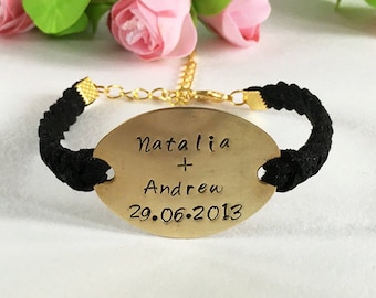 Personalized anniversary bracelet hand stamped Wedding date bracelet bride Personalized anniversary gift for her Anniversary gift for wife