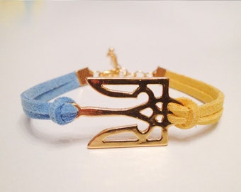 Ukraine Symbol Truzyb Bracelet, Ukraine Flag Bracelet Gold, Ukrainian Trident bracelet, Ukraine Jewelry, Ukraine gift, Ukraine souvenir