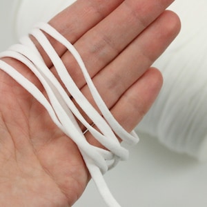 5 mm Cordon élastique en polyester plat Élastique pour masques Cordon en polyester plat 15 mètres Élastique doux Cordon blanc léger Élastique extensible