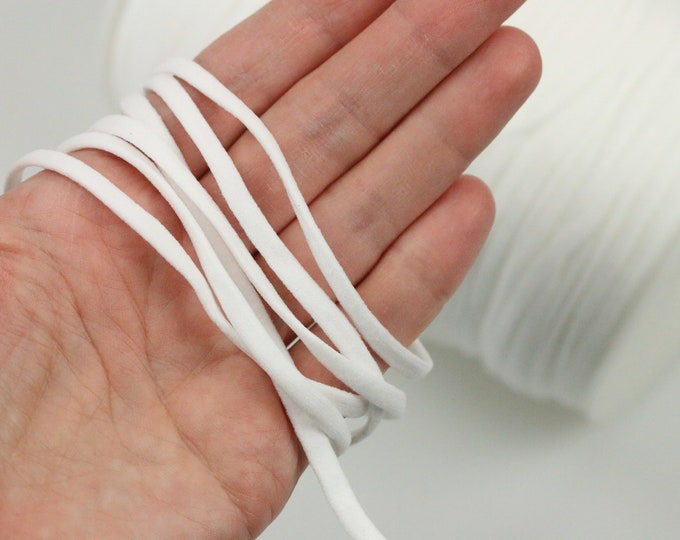 Featured listing image: 5 mm Flat polyester elastic cord Elastic for masks Flat polyester cord 15 meters Elastic soft White cord light weight Stretchy elastic