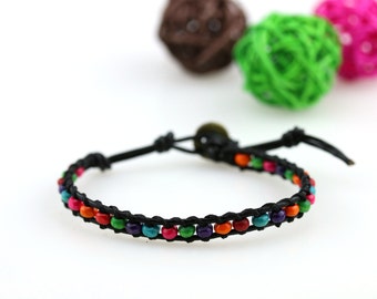 Multicolor beaded bracelet Yoga wood Rainbow stacking bracelet Wooden mix bracelet Boho hippie jewelry Single strand bracelet multi colored
