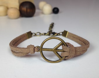 Bronze peace bracelet 24 colors Pacific bracelet Peace sign jewelry Peace charm bracelet Dainty peace jewelry Peace hippie bracelet anti war