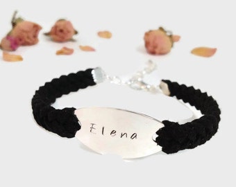 Custom stamped bracelet for women Silver tone name tag Women personalize bracelet Hand stamp custom engraved jewelry Christmas gift for girl