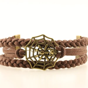 Bronze spider bracelet Spider web bracelet Creepy crawly charm Halloween jewelry Halloween spider bracelet Cute halloween gift for teens