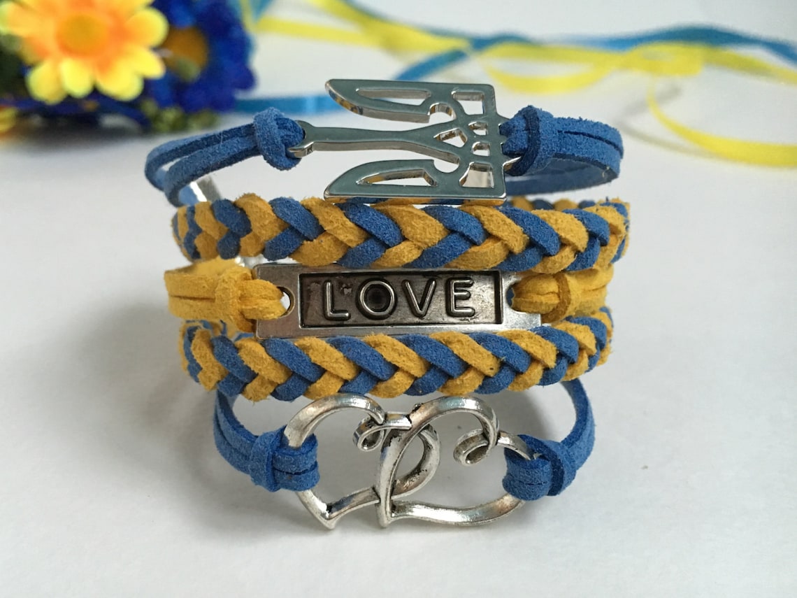 Love Ukraine Hearts bracelet Ukrainian Tryzub bracelet I love | Etsy