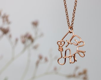 Rose copper name necklace Wire script circle pendant Heart name necklace Wire wrapped Copper anniversary gift for women Romantic jewelry
